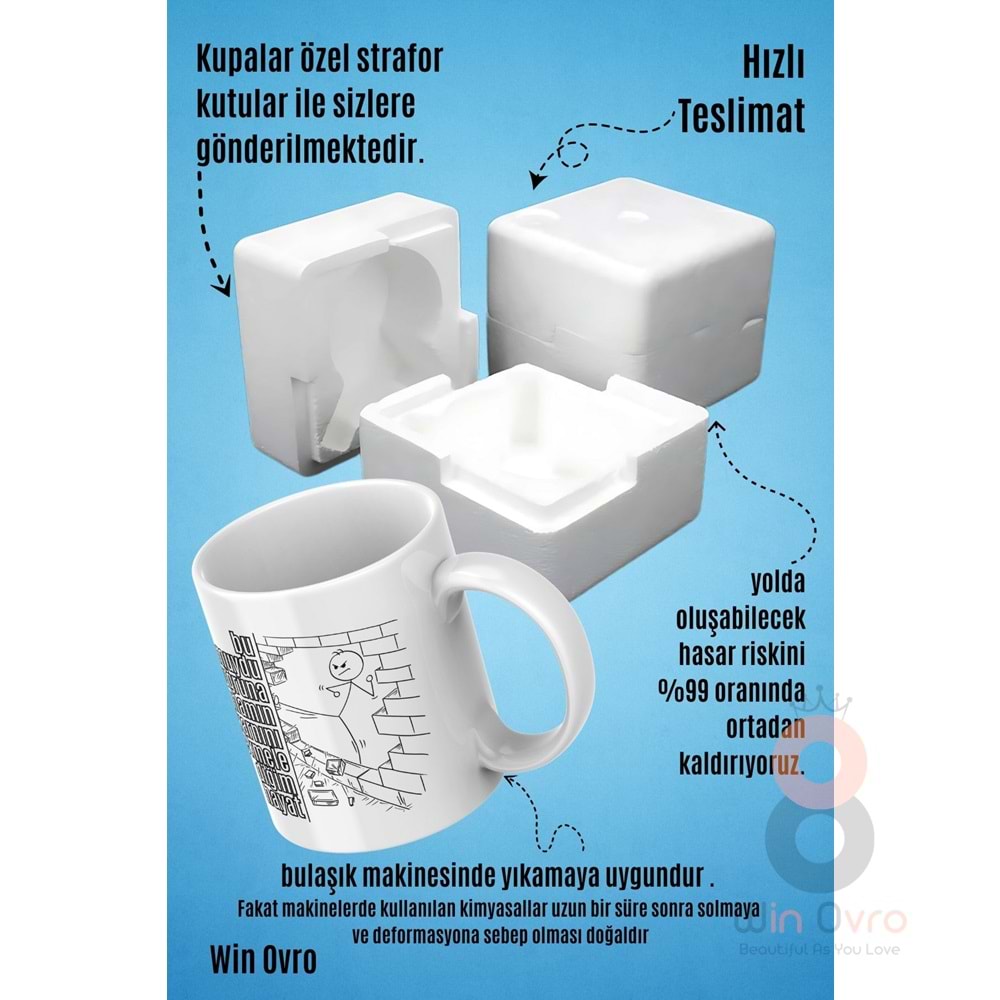 Win Ovro Premium Beyaz Porselen Hediye Çift Yön Baskılı Kupa Bardak - Bu muydu uğruna anamın karnını