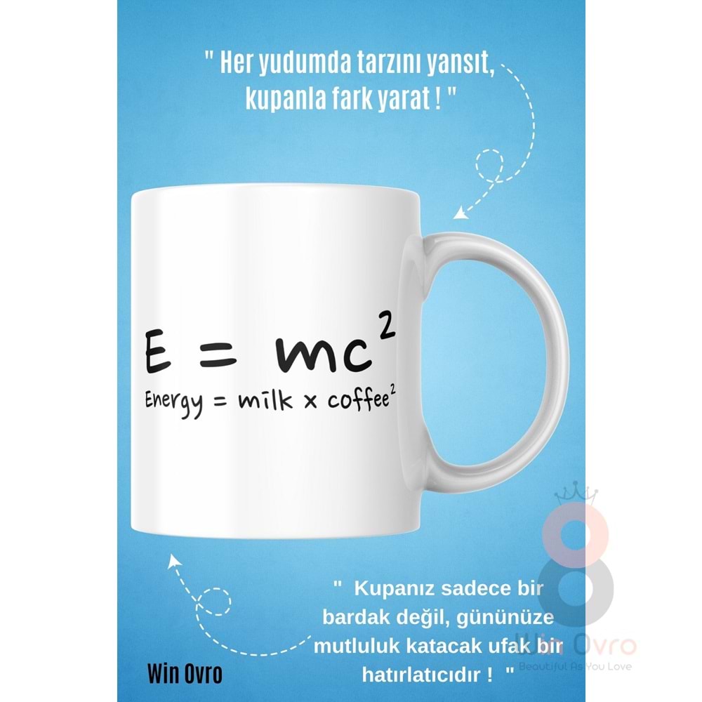 Win Ovro Premium Beyaz Porselen Hediye Çift Yön Baskılı Kupa Bardak - Energy Milk Coffee