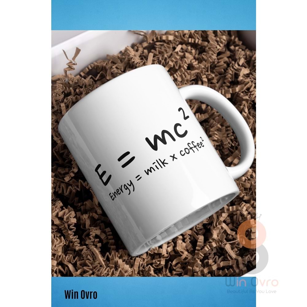 Win Ovro Premium Beyaz Porselen Hediye Çift Yön Baskılı Kupa Bardak - Energy Milk Coffee
