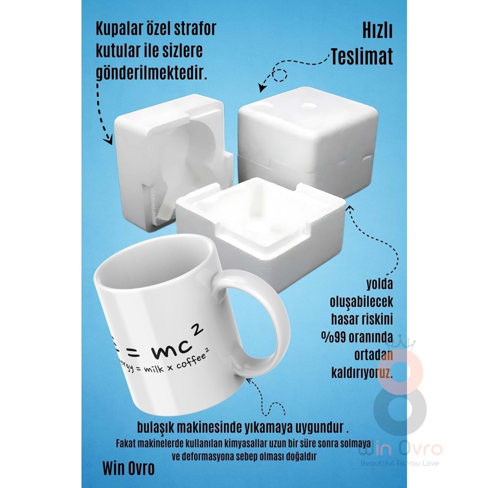 Win Ovro Premium Beyaz Porselen Hediye Çift Yön Baskılı Kupa Bardak - Energy Milk Coffee