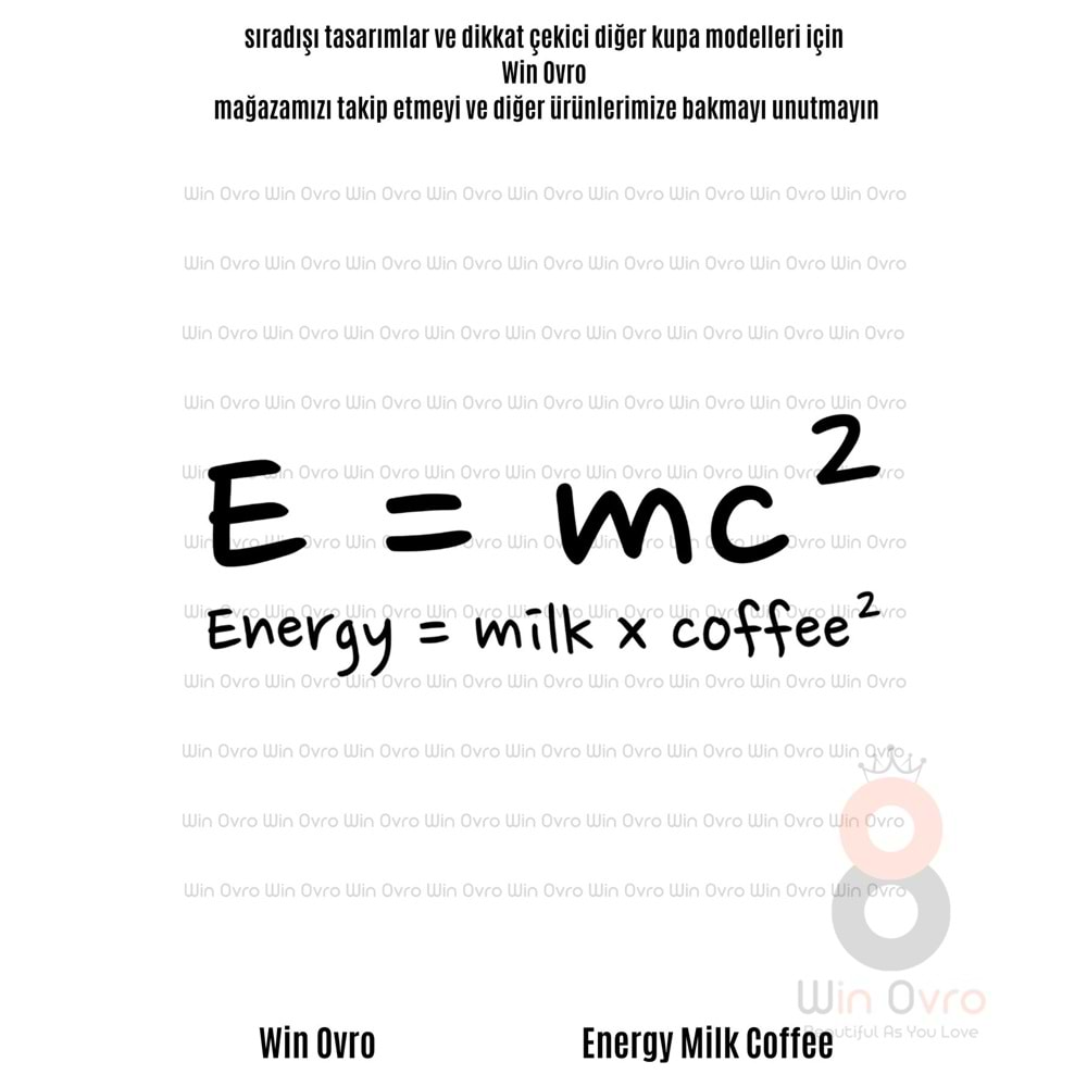Win Ovro Premium Beyaz Porselen Hediye Çift Yön Baskılı Kupa Bardak - Energy Milk Coffee