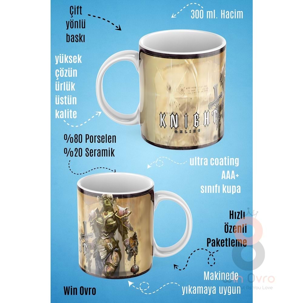 Win Ovro Premium Beyaz Porselen Hediye Çift Yön Baskılı Kupa Bardak - Knight Online Human Karus 04