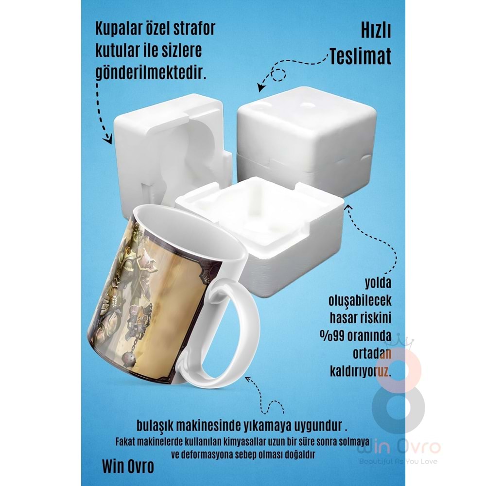 Win Ovro Premium Beyaz Porselen Hediye Çift Yön Baskılı Kupa Bardak - Knight Online Human Karus 04