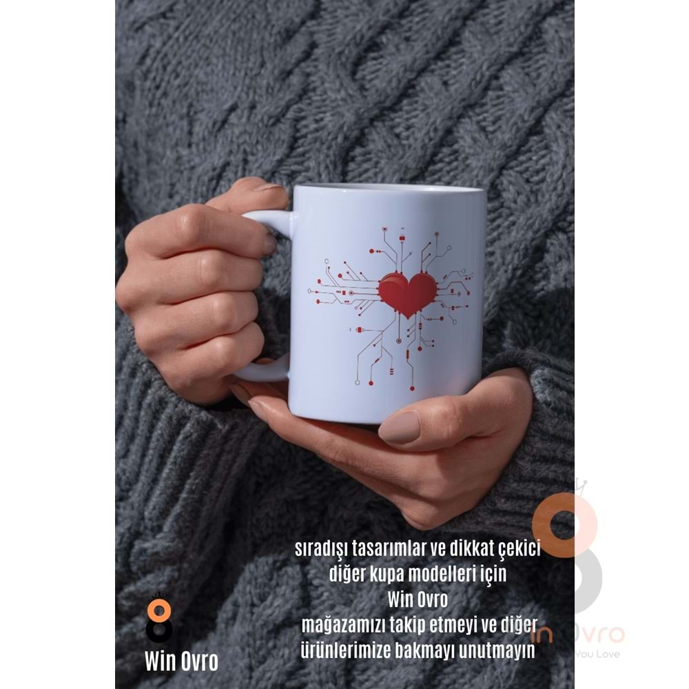 Win Ovro Premium Beyaz Porselen Hediye Çift Yön Baskılı Kupa Bardak - Aşk Kalp Love eee