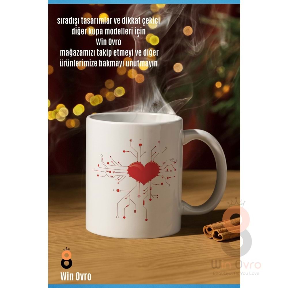 Win Ovro Premium Beyaz Porselen Hediye Çift Yön Baskılı Kupa Bardak - Aşk Kalp Love eee