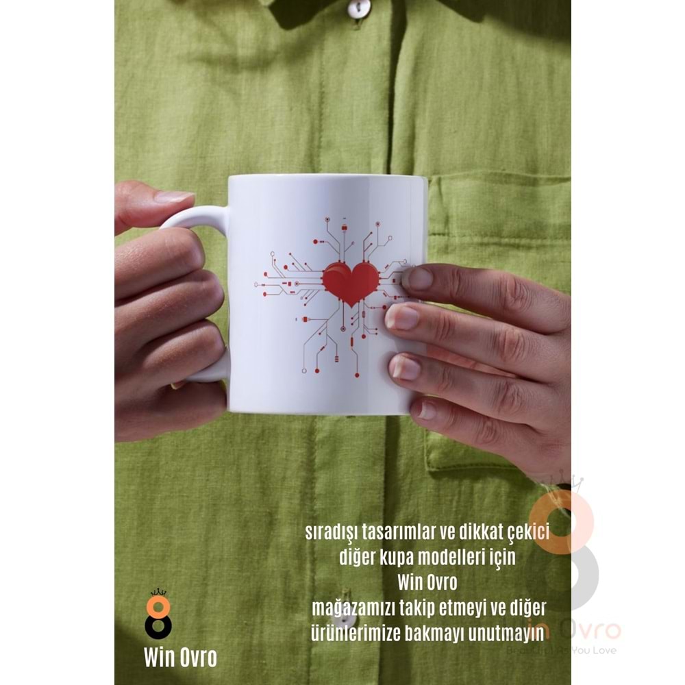 Win Ovro Premium Beyaz Porselen Hediye Çift Yön Baskılı Kupa Bardak - Aşk Kalp Love eee