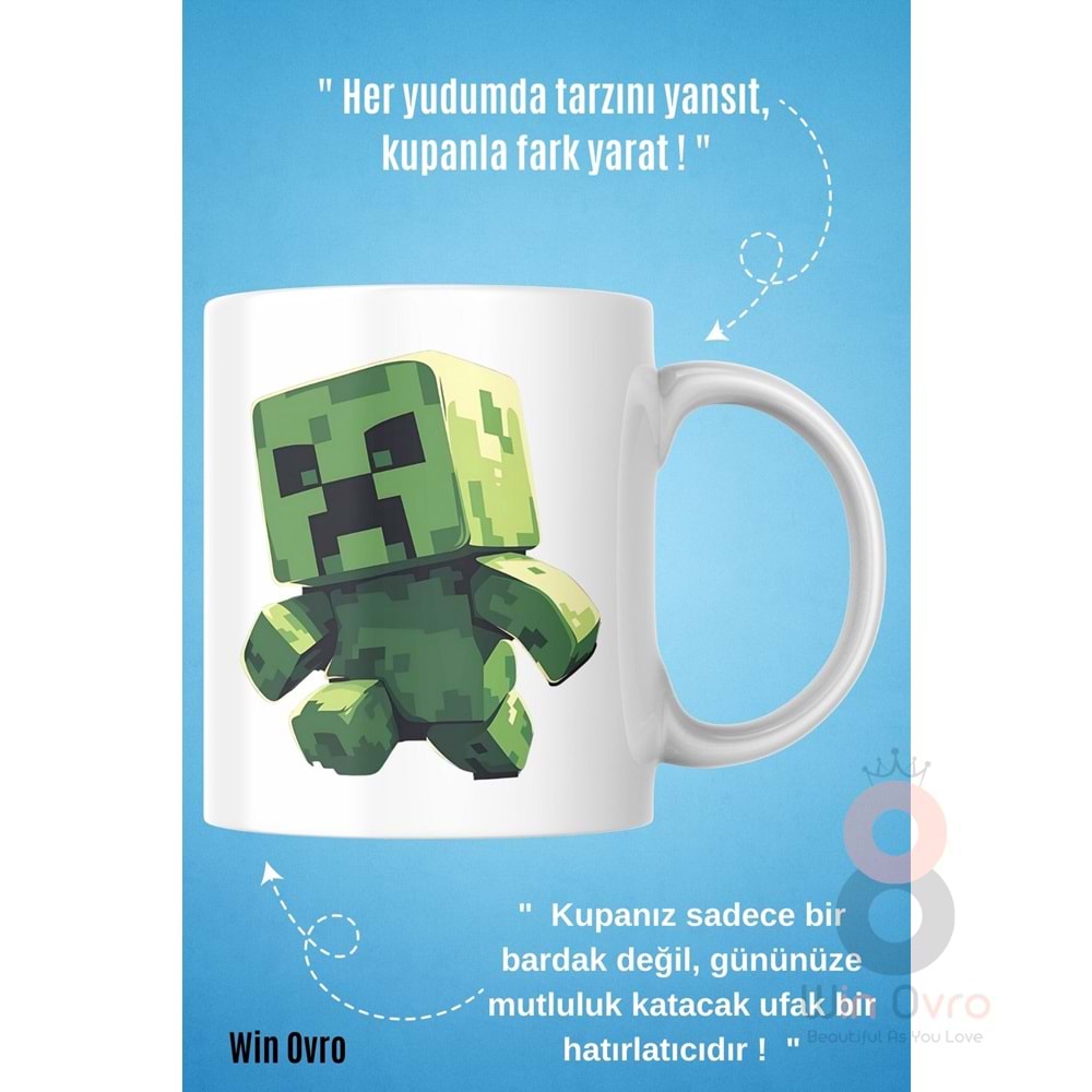 Win Ovro Premium Beyaz Porselen Hediye Çift Yön Baskılı Kupa Bardak - Minecraft 01
