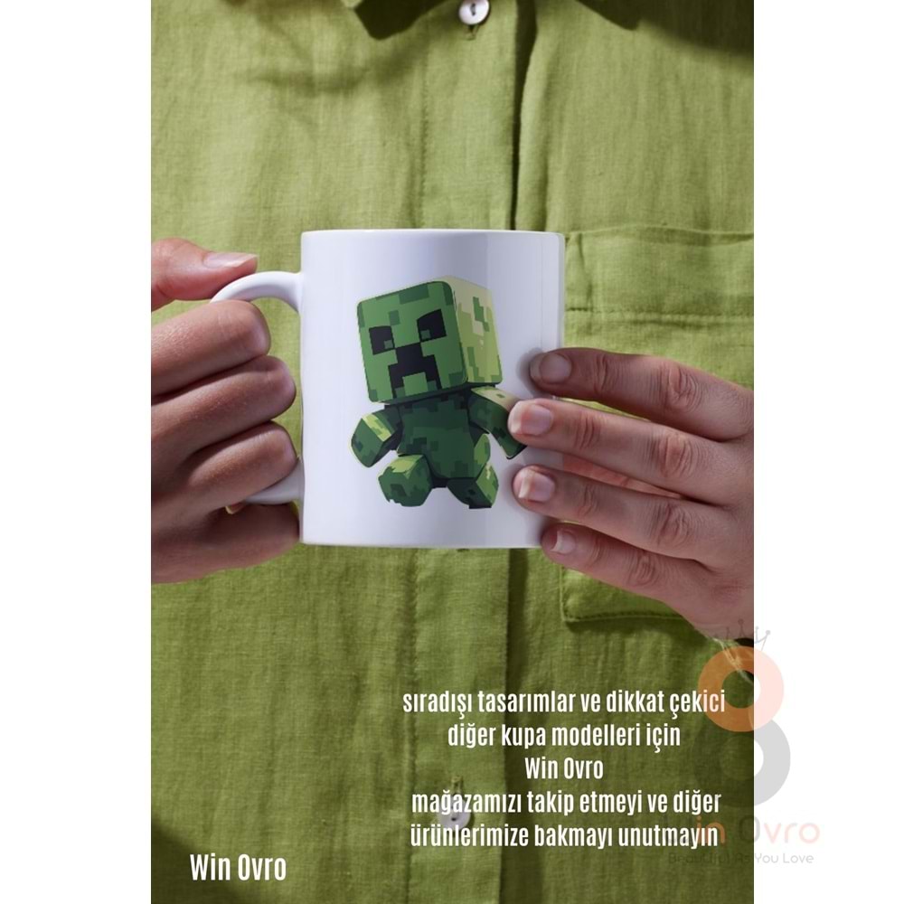 Win Ovro Premium Beyaz Porselen Hediye Çift Yön Baskılı Kupa Bardak - Minecraft 01