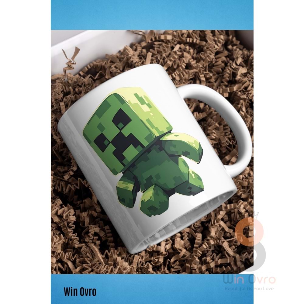 Win Ovro Premium Beyaz Porselen Hediye Çift Yön Baskılı Kupa Bardak - Minecraft 01