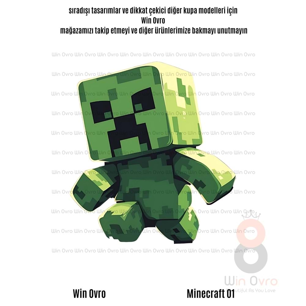 Win Ovro Premium Beyaz Porselen Hediye Çift Yön Baskılı Kupa Bardak - Minecraft 01