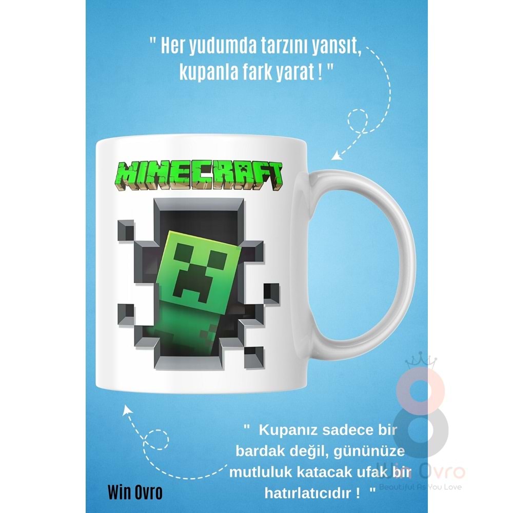 Win Ovro Premium Beyaz Porselen Hediye Çift Yön Baskılı Kupa Bardak - Minecraft 02