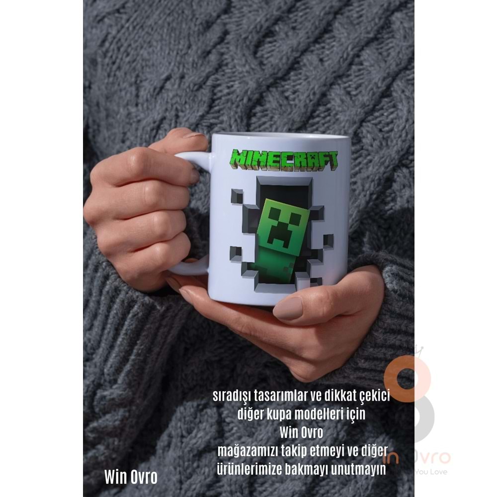 Win Ovro Premium Beyaz Porselen Hediye Çift Yön Baskılı Kupa Bardak - Minecraft 02