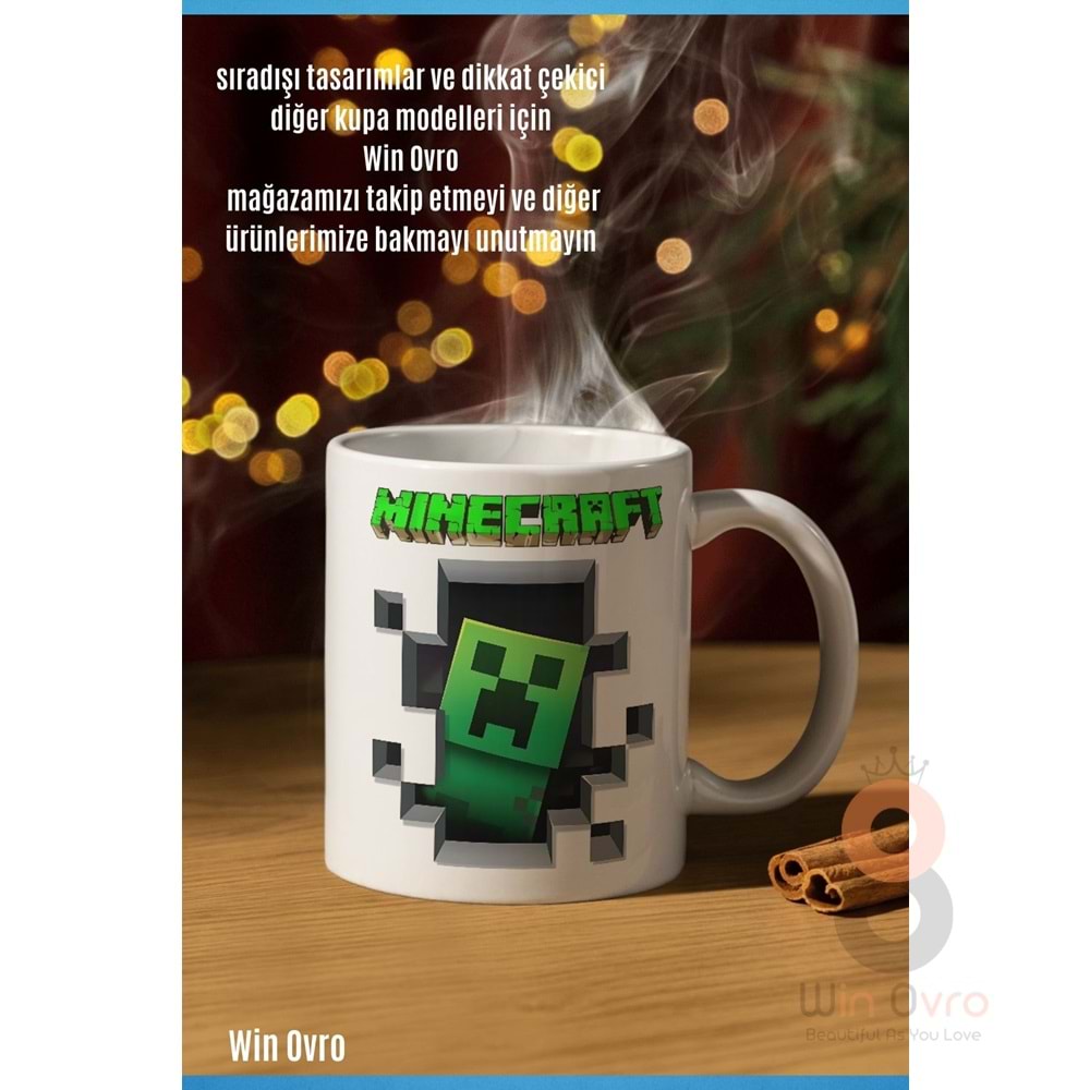 Win Ovro Premium Beyaz Porselen Hediye Çift Yön Baskılı Kupa Bardak - Minecraft 02