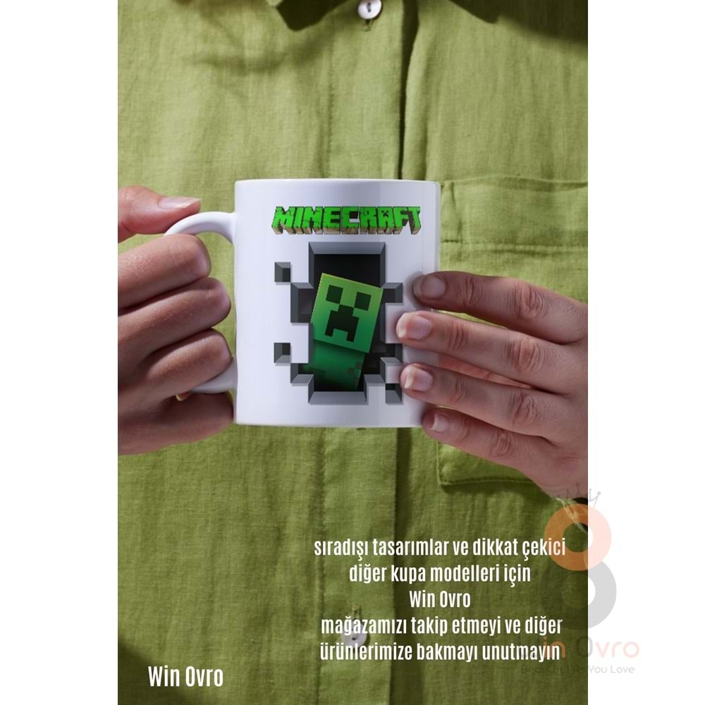 Win Ovro Premium Beyaz Porselen Hediye Çift Yön Baskılı Kupa Bardak - Minecraft 02