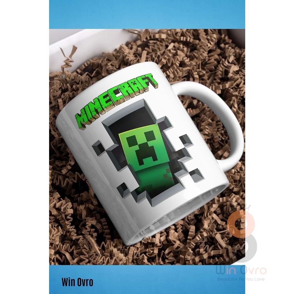 Win Ovro Premium Beyaz Porselen Hediye Çift Yön Baskılı Kupa Bardak - Minecraft 02