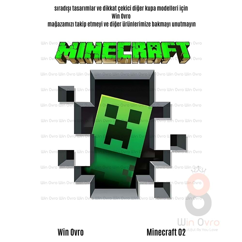 Win Ovro Premium Beyaz Porselen Hediye Çift Yön Baskılı Kupa Bardak - Minecraft 02