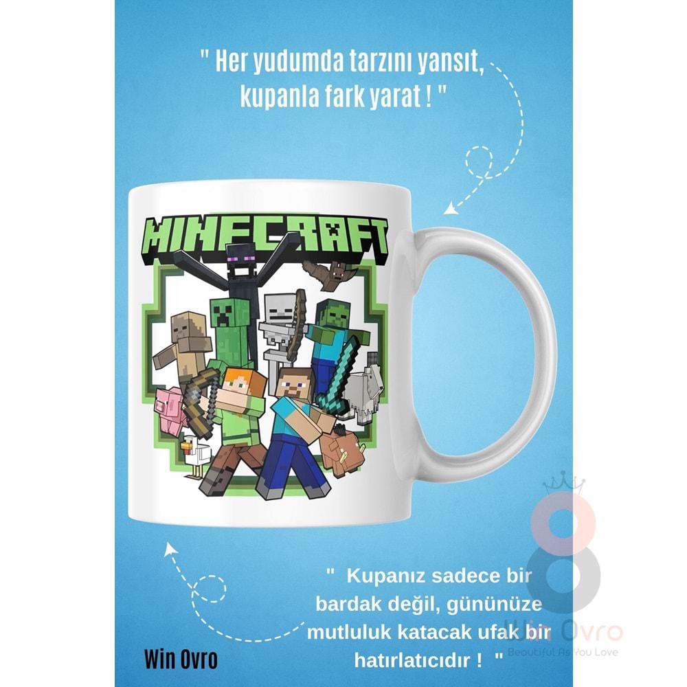 Win Ovro Premium Beyaz Porselen Hediye Çift Yön Baskılı Kupa Bardak - Minecraft 03