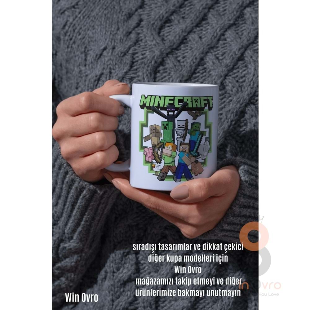 Win Ovro Premium Beyaz Porselen Hediye Çift Yön Baskılı Kupa Bardak - Minecraft 03