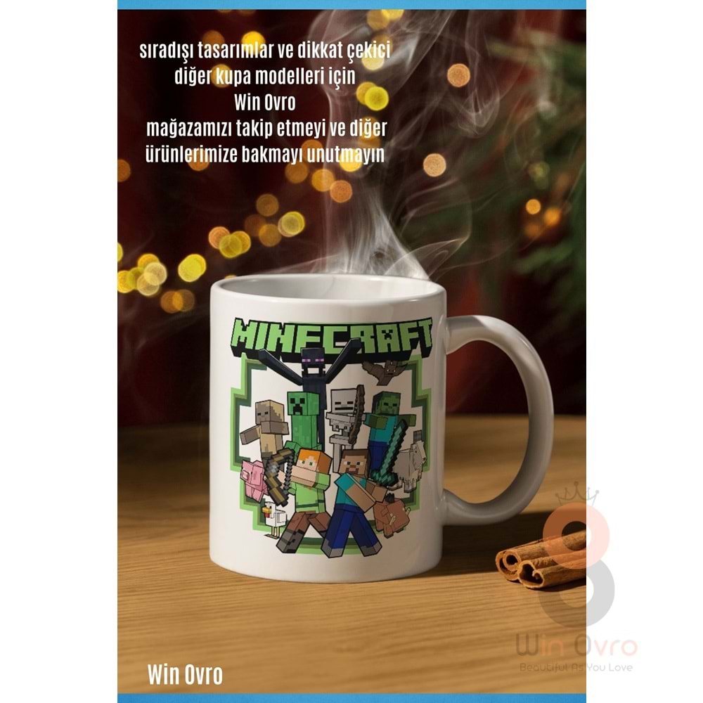 Win Ovro Premium Beyaz Porselen Hediye Çift Yön Baskılı Kupa Bardak - Minecraft 03