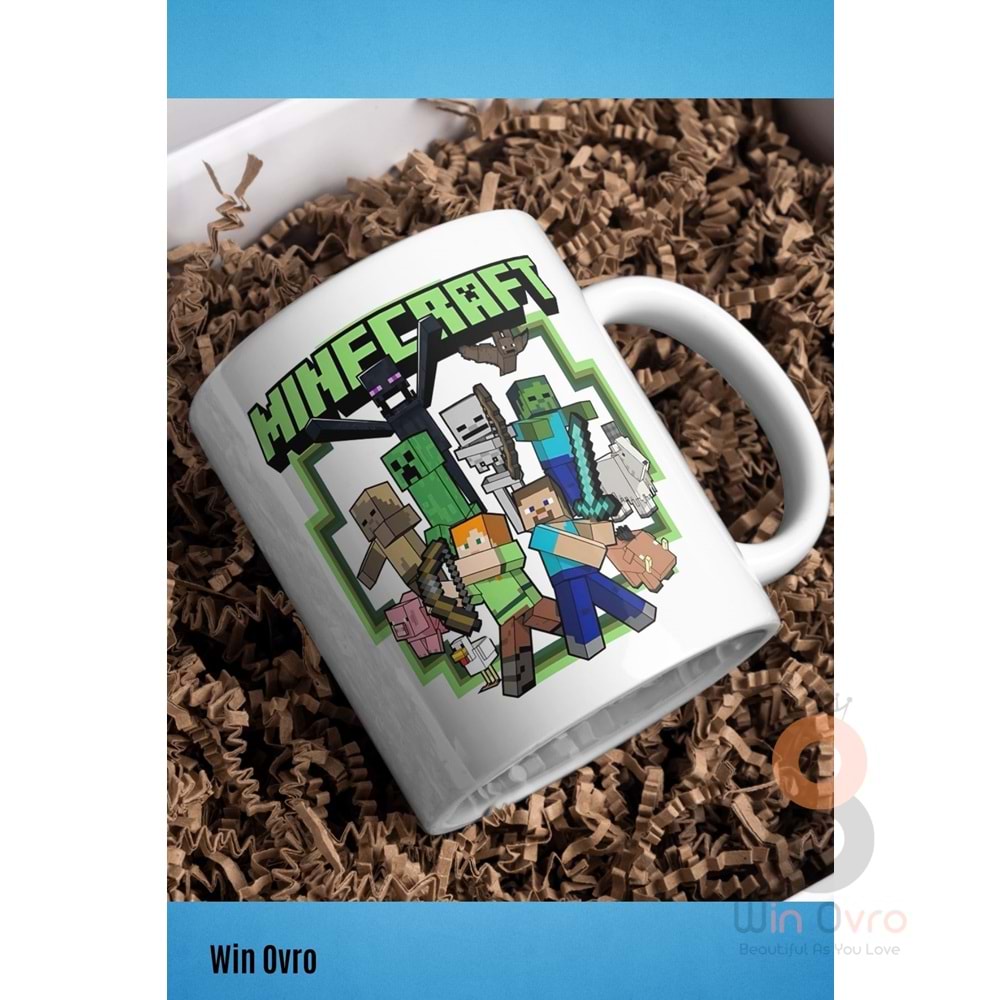 Win Ovro Premium Beyaz Porselen Hediye Çift Yön Baskılı Kupa Bardak - Minecraft 03