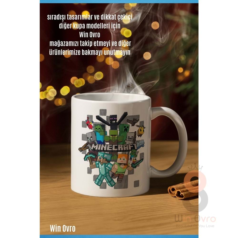 Win Ovro Premium Beyaz Porselen Hediye Çift Yön Baskılı Kupa Bardak - Minecraft 04