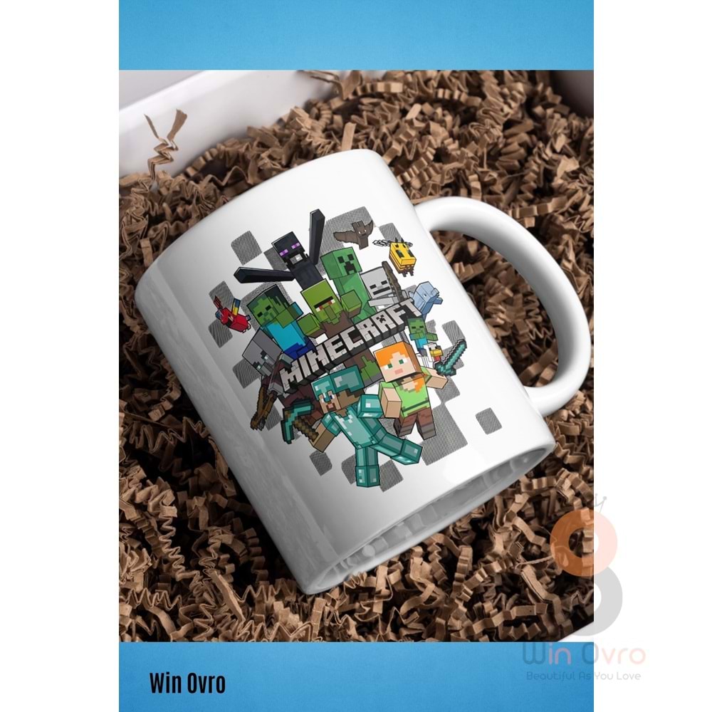 Win Ovro Premium Beyaz Porselen Hediye Çift Yön Baskılı Kupa Bardak - Minecraft 04