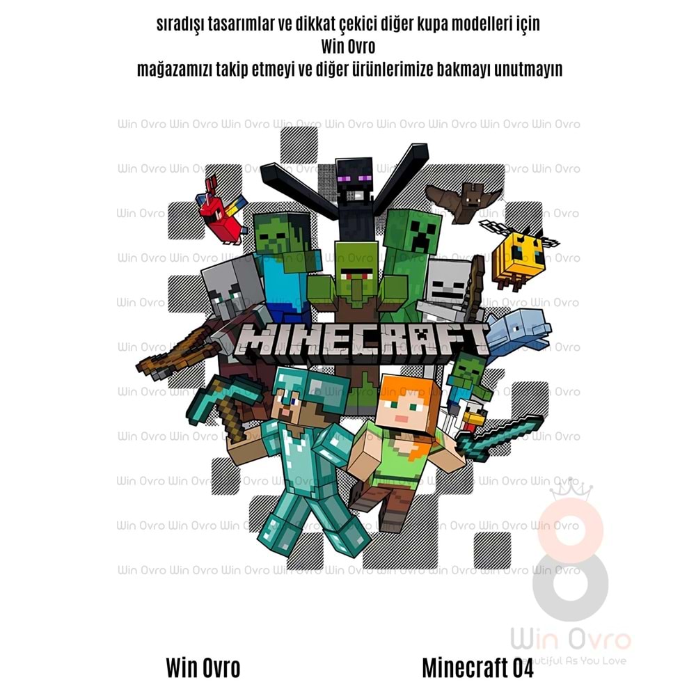 Win Ovro Premium Beyaz Porselen Hediye Çift Yön Baskılı Kupa Bardak - Minecraft 04
