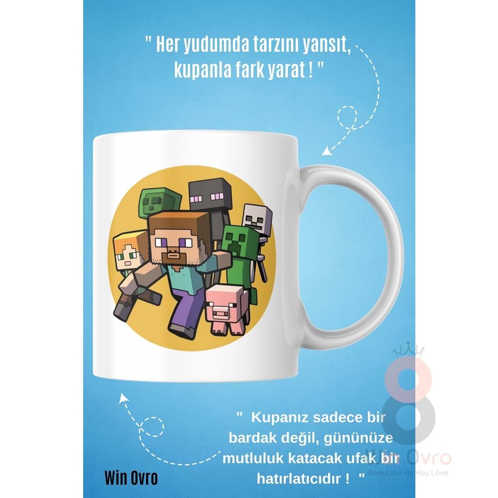 Win Ovro Premium Beyaz Porselen Hediye Çift Yön Baskılı Kupa Bardak - Minecraft 05