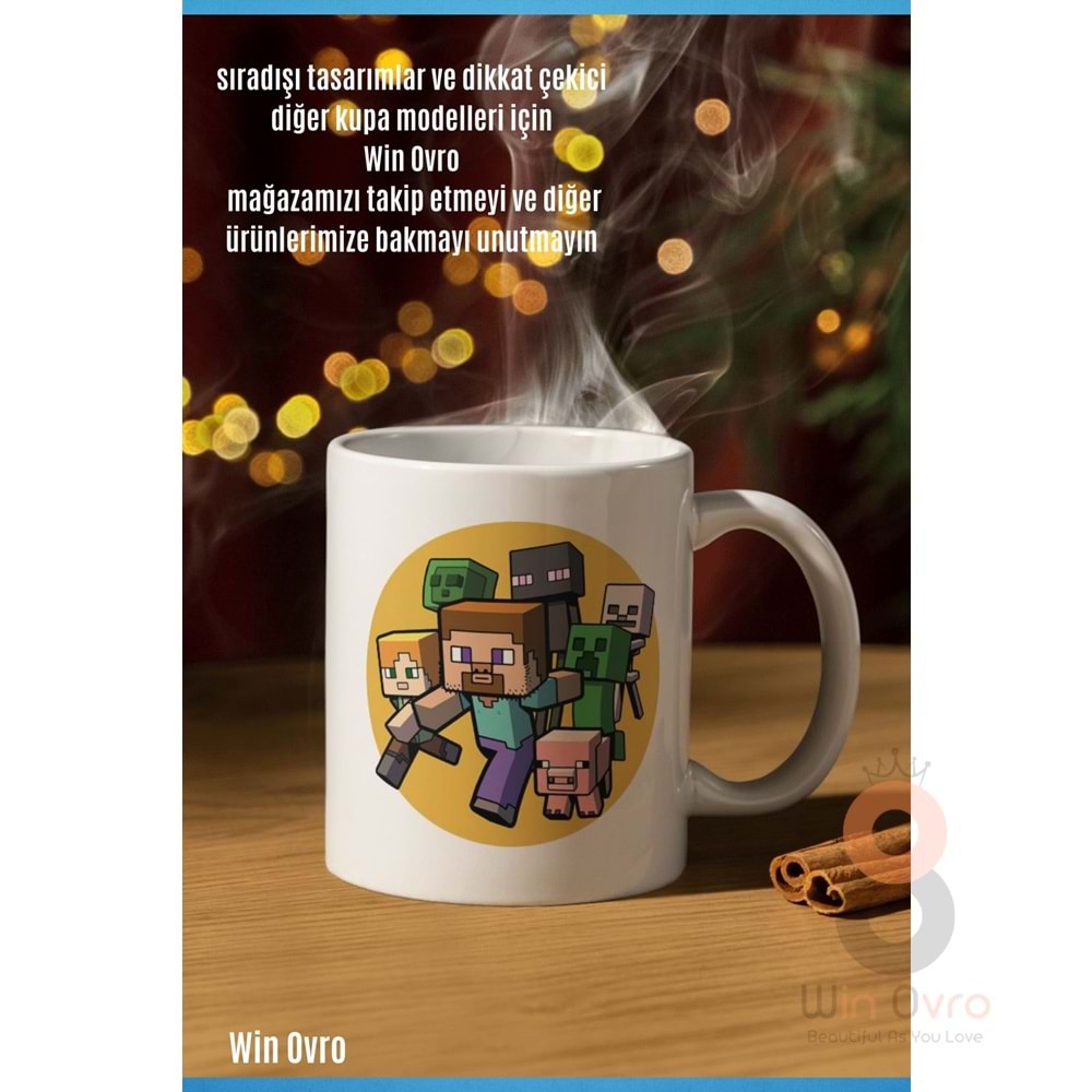 Win Ovro Premium Beyaz Porselen Hediye Çift Yön Baskılı Kupa Bardak - Minecraft 05