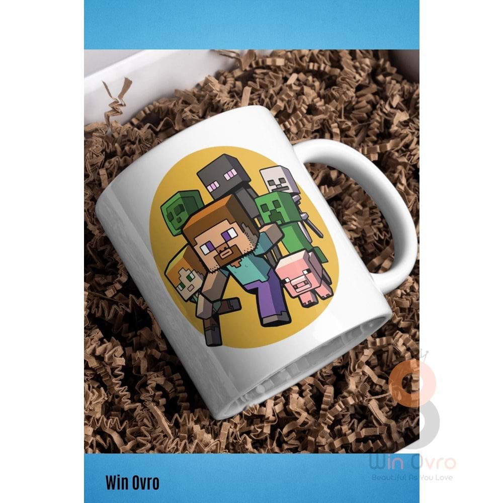 Win Ovro Premium Beyaz Porselen Hediye Çift Yön Baskılı Kupa Bardak - Minecraft 05