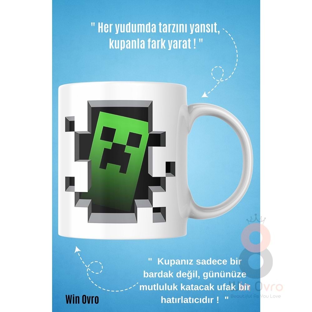 Win Ovro Premium Beyaz Porselen Hediye Çift Yön Baskılı Kupa Bardak - Minecraft 06
