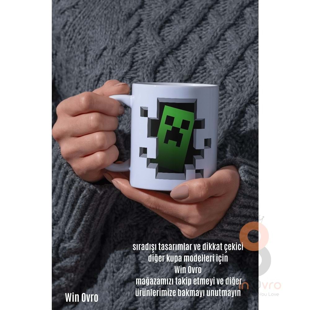Win Ovro Premium Beyaz Porselen Hediye Çift Yön Baskılı Kupa Bardak - Minecraft 06