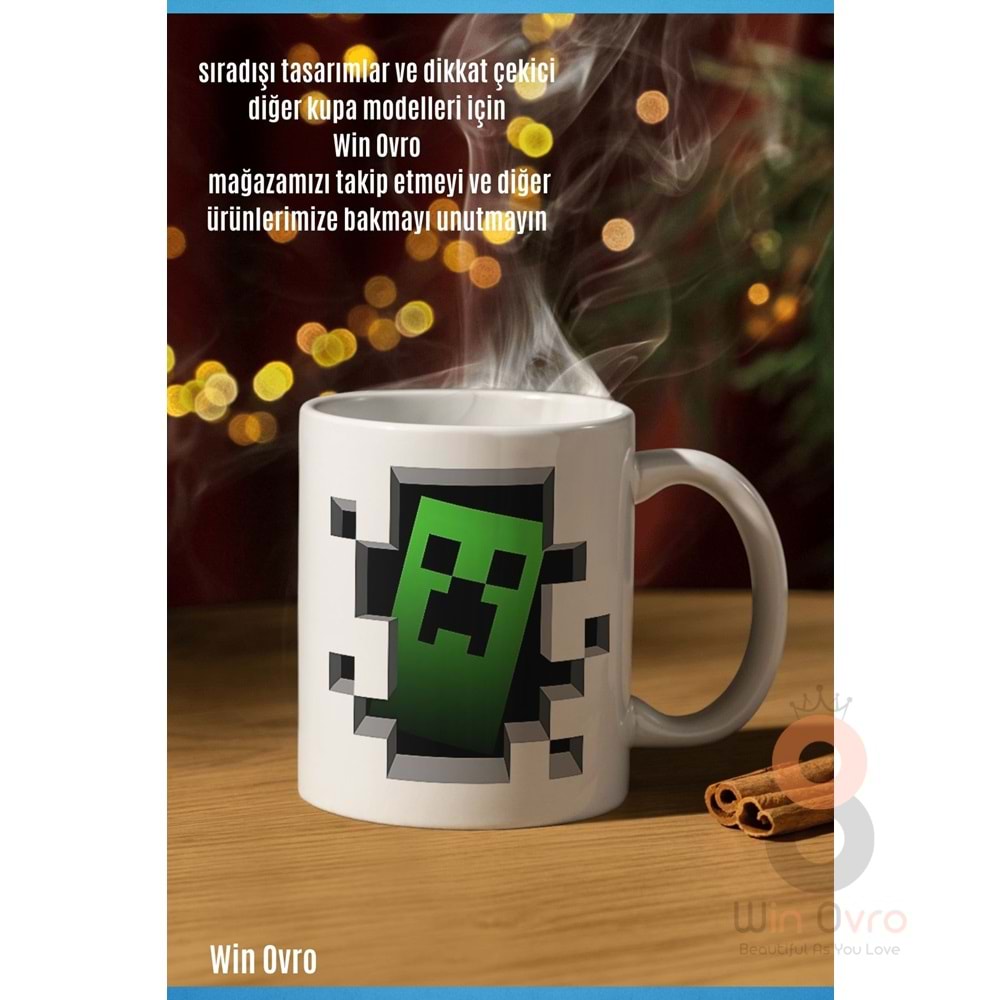 Win Ovro Premium Beyaz Porselen Hediye Çift Yön Baskılı Kupa Bardak - Minecraft 06
