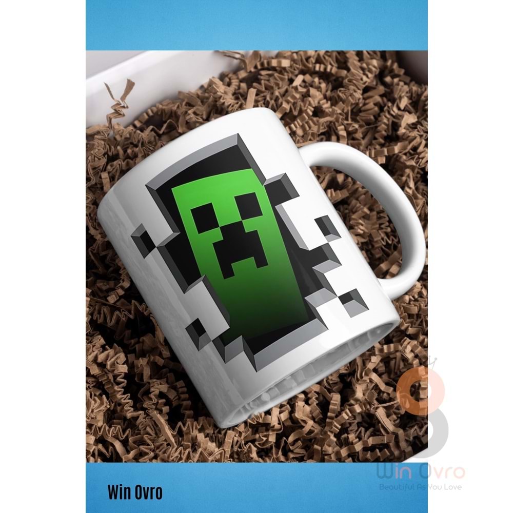 Win Ovro Premium Beyaz Porselen Hediye Çift Yön Baskılı Kupa Bardak - Minecraft 06