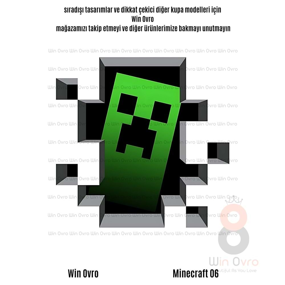 Win Ovro Premium Beyaz Porselen Hediye Çift Yön Baskılı Kupa Bardak - Minecraft 06