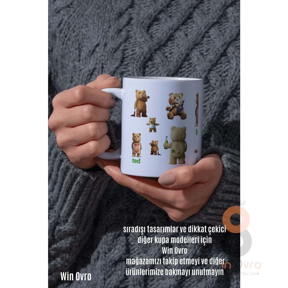 Win Ovro Premium Beyaz Porselen Hediye Çift Yön Baskılı Kupa Bardak - Ayı Teddy Bear 01