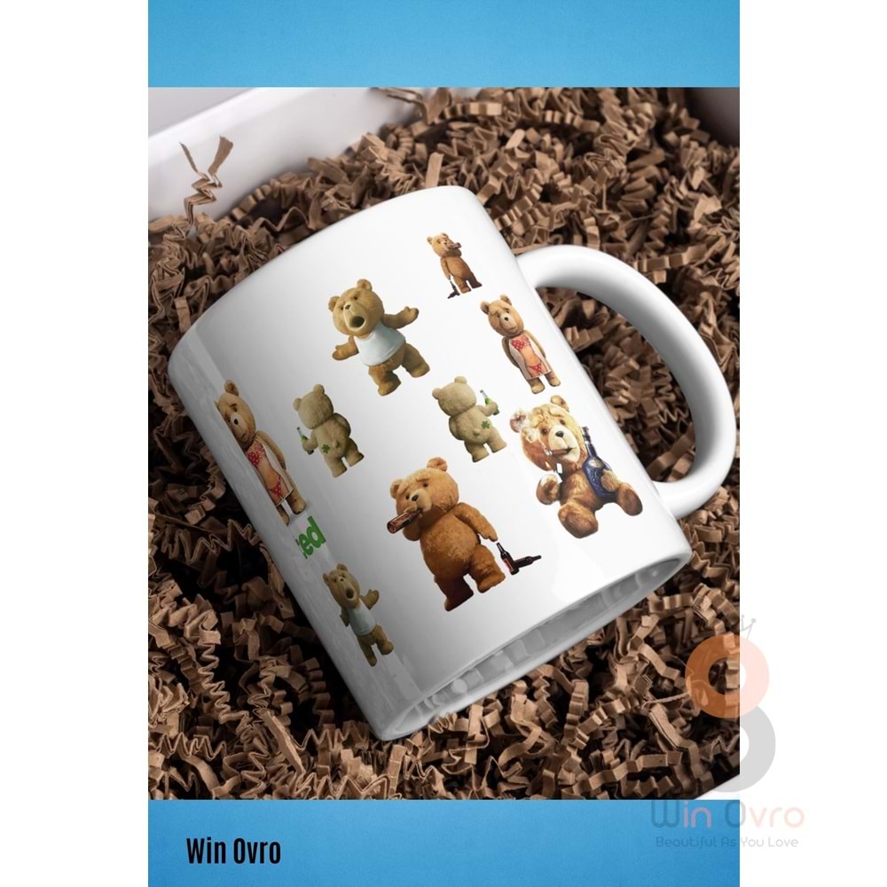Win Ovro Premium Beyaz Porselen Hediye Çift Yön Baskılı Kupa Bardak - Ayı Teddy Bear 01