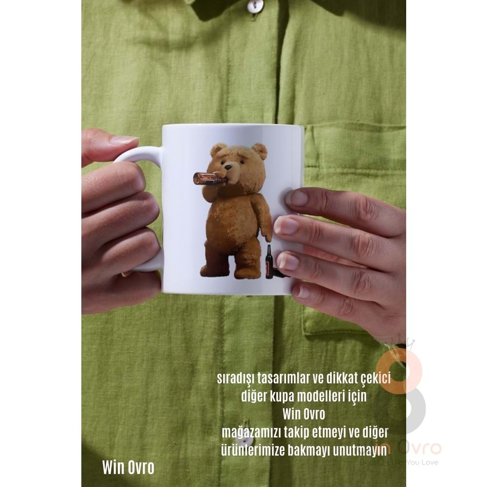 Win Ovro Premium Beyaz Porselen Hediye Çift Yön Baskılı Kupa Bardak - Ayı Teddy Bear 02
