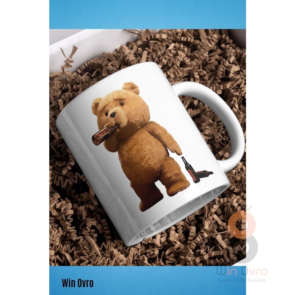 Win Ovro Premium Beyaz Porselen Hediye Çift Yön Baskılı Kupa Bardak - Ayı Teddy Bear 02