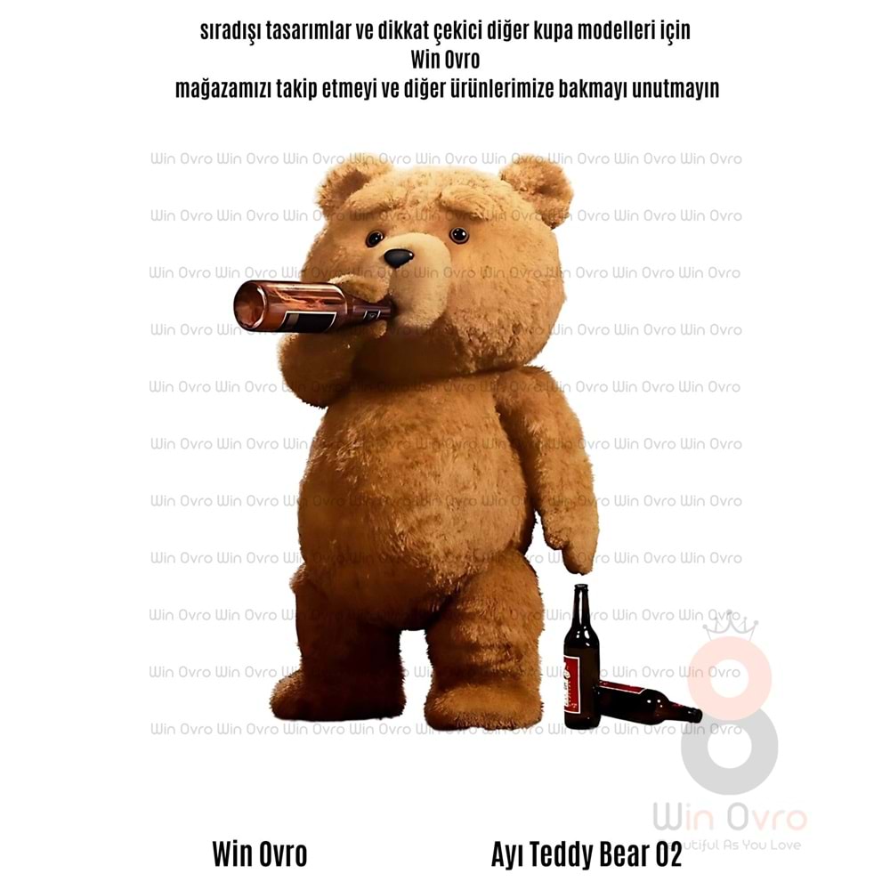 Win Ovro Premium Beyaz Porselen Hediye Çift Yön Baskılı Kupa Bardak - Ayı Teddy Bear 02