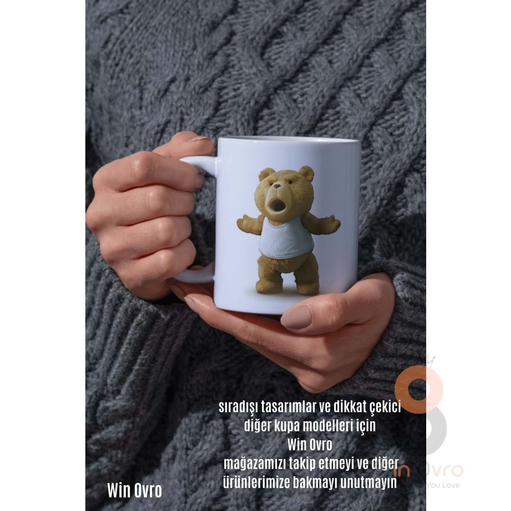 Win Ovro Premium Beyaz Porselen Hediye Çift Yön Baskılı Kupa Bardak - Ayı Teddy Bear 03