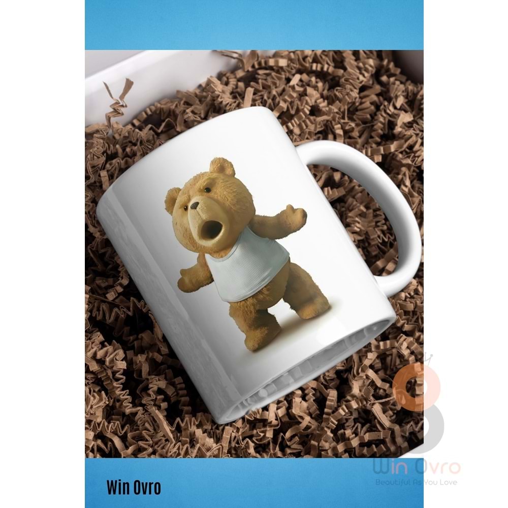 Win Ovro Premium Beyaz Porselen Hediye Çift Yön Baskılı Kupa Bardak - Ayı Teddy Bear 03