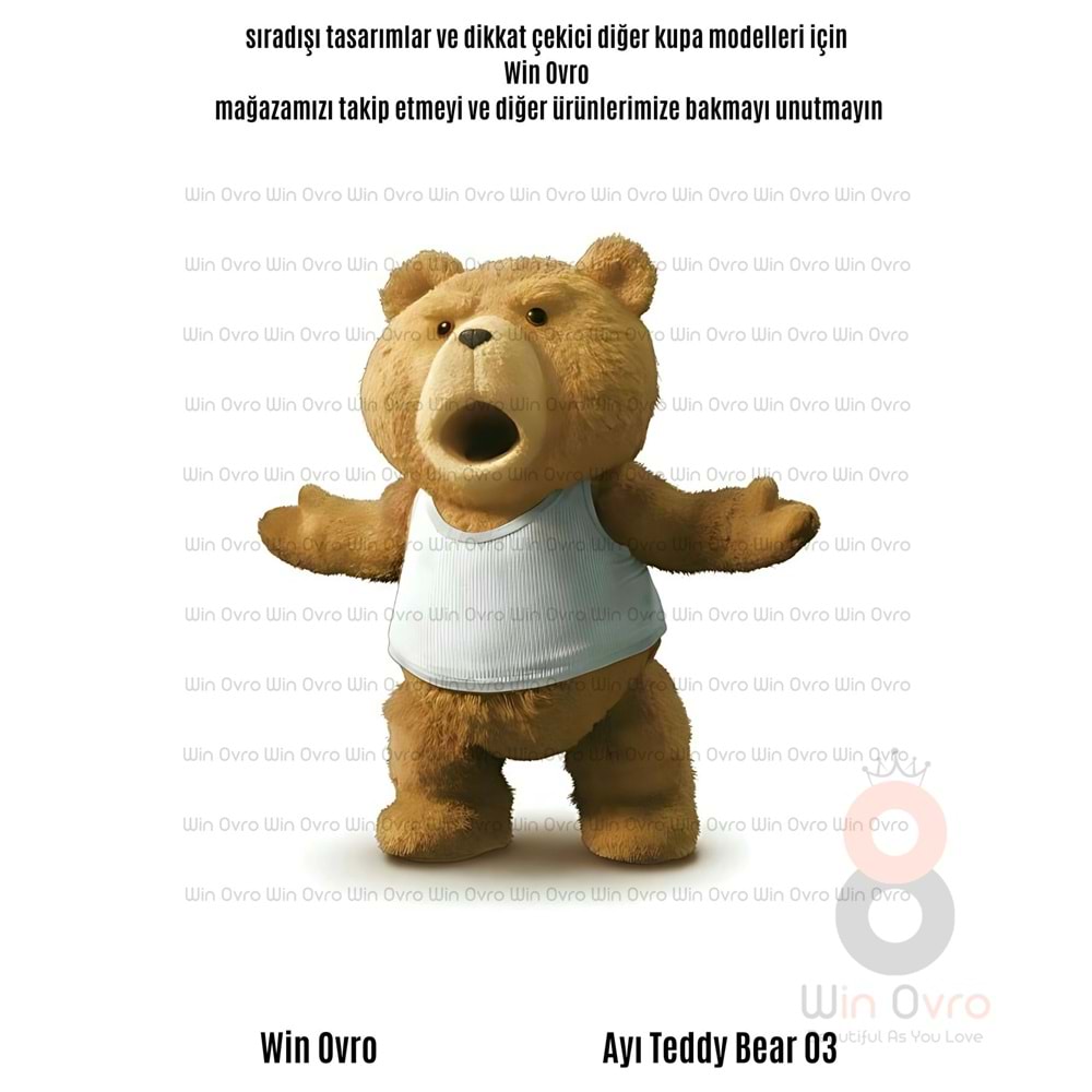 Win Ovro Premium Beyaz Porselen Hediye Çift Yön Baskılı Kupa Bardak - Ayı Teddy Bear 03