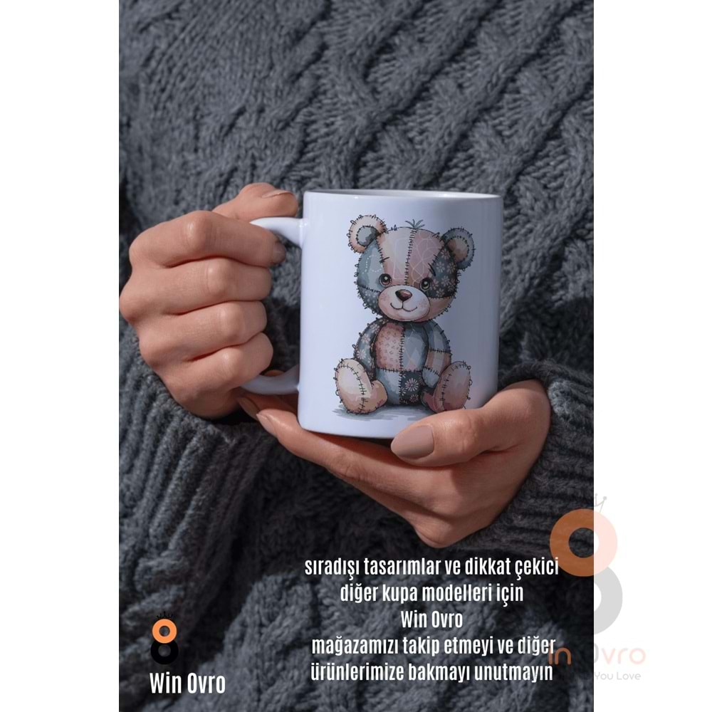 Win Ovro Premium Beyaz Porselen Hediye Çift Yön Baskılı Kupa Bardak - Ayı Teddy Bear 05