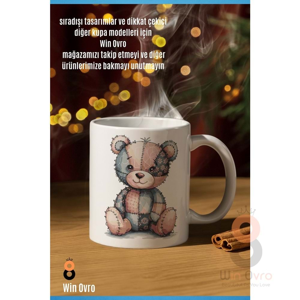 Win Ovro Premium Beyaz Porselen Hediye Çift Yön Baskılı Kupa Bardak - Ayı Teddy Bear 05