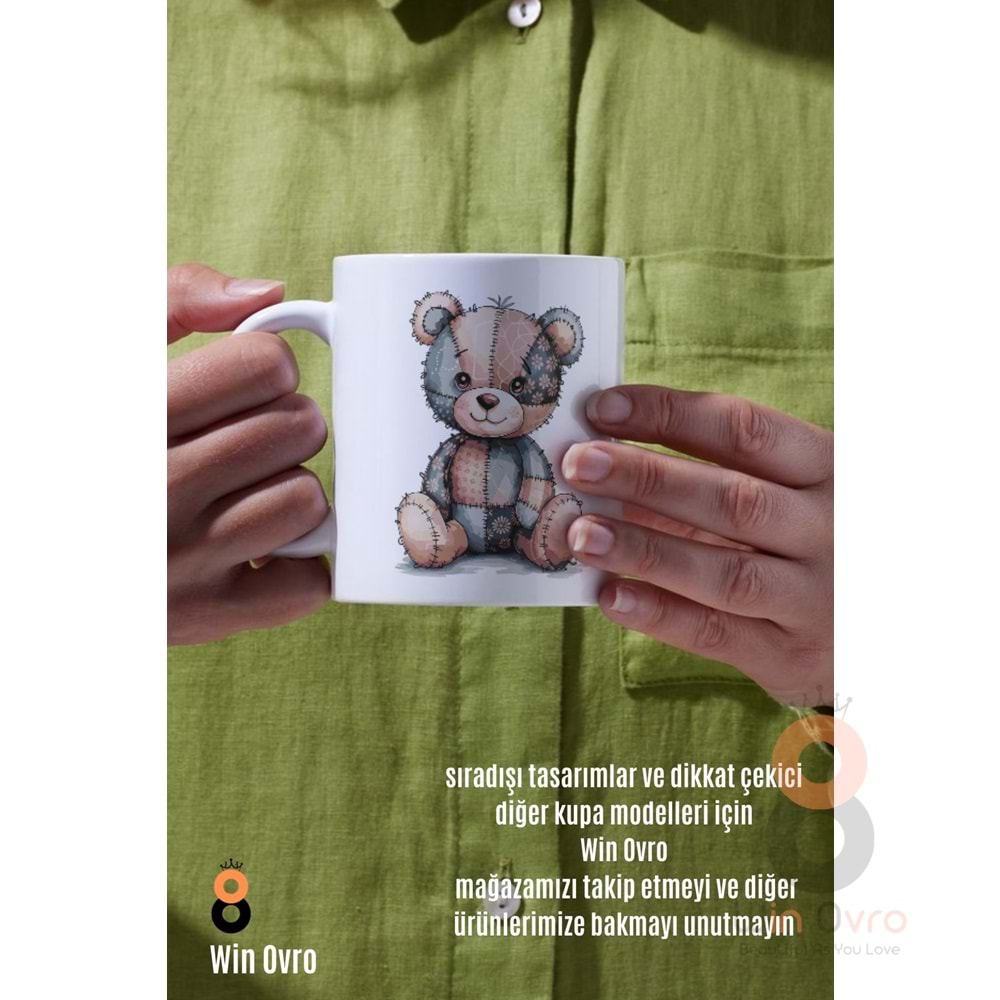 Win Ovro Premium Beyaz Porselen Hediye Çift Yön Baskılı Kupa Bardak - Ayı Teddy Bear 05
