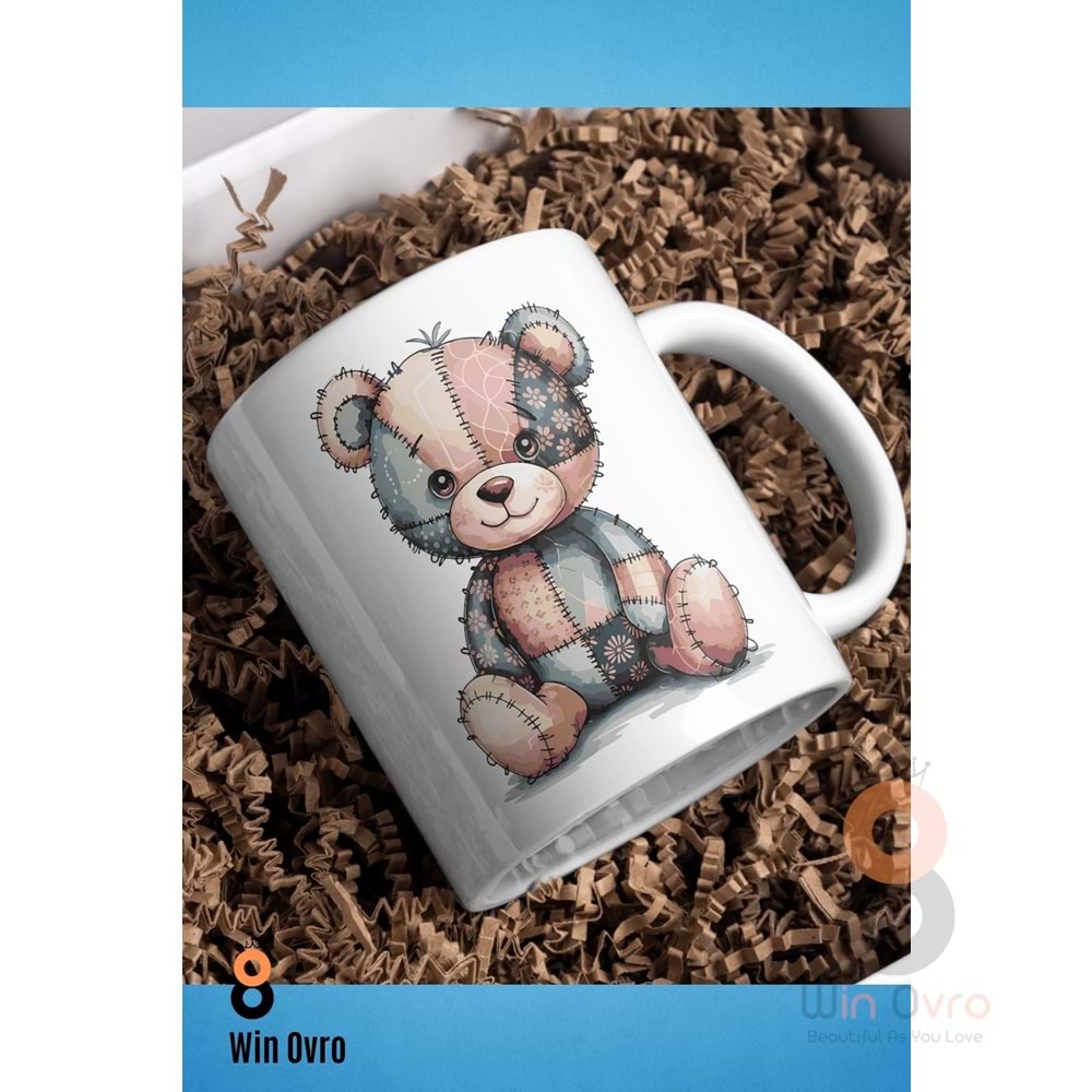Win Ovro Premium Beyaz Porselen Hediye Çift Yön Baskılı Kupa Bardak - Ayı Teddy Bear 05