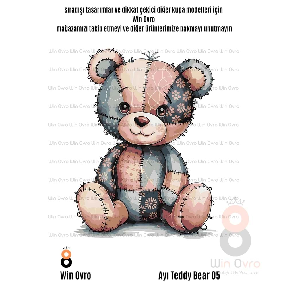 Win Ovro Premium Beyaz Porselen Hediye Çift Yön Baskılı Kupa Bardak - Ayı Teddy Bear 05