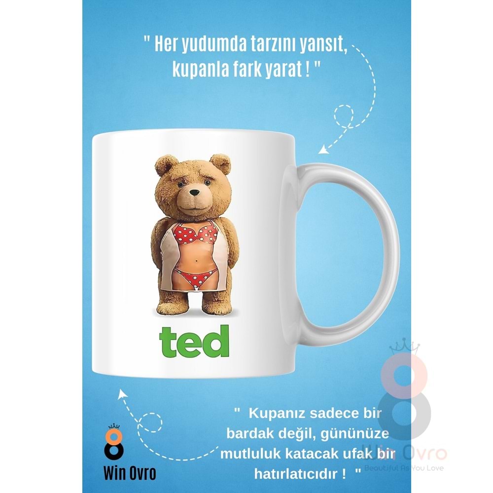Win Ovro Premium Beyaz Porselen Hediye Çift Yön Baskılı Kupa Bardak - Ayı Teddy Bear 06