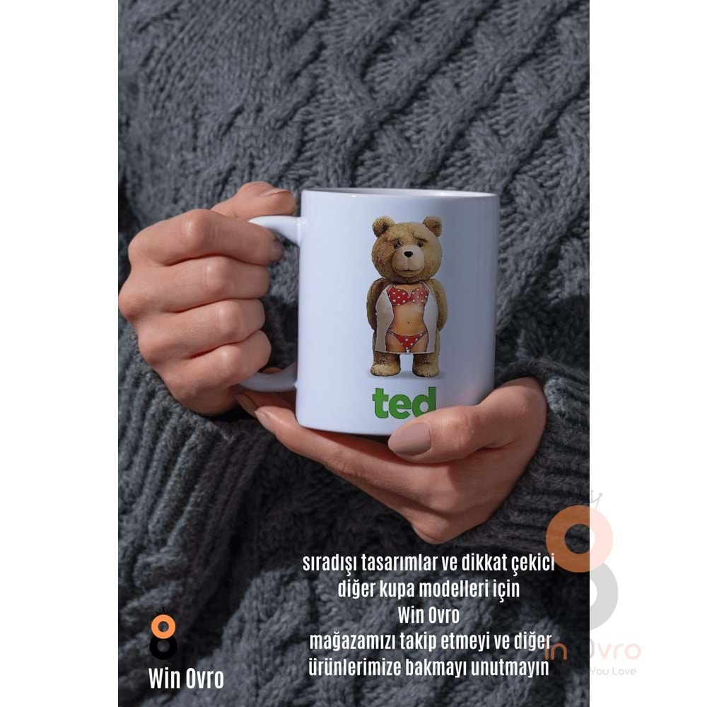 Win Ovro Premium Beyaz Porselen Hediye Çift Yön Baskılı Kupa Bardak - Ayı Teddy Bear 06